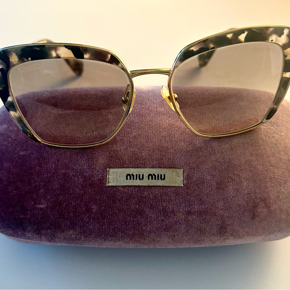 Miu Miu Gold and Brown Cat-Eye Glasses